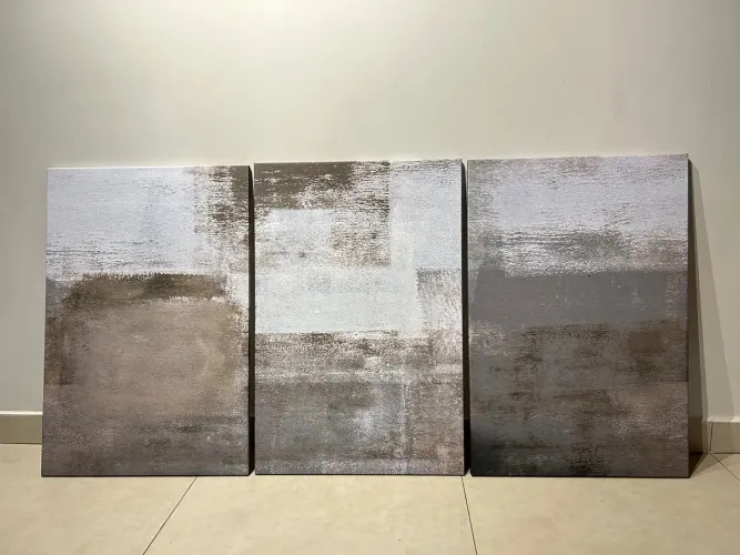 Quadros Abstratos em Tons Neutros - Trio Decorativo 60x90 cada peça
