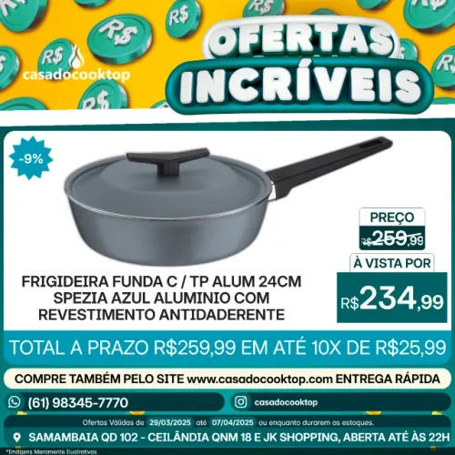 FRIGIDEIRA FUNDA C/TP ALUM 24CM SPEZIA AZUL - ALUMINIO COM REVESTIMENTO ANTIDADERENTE