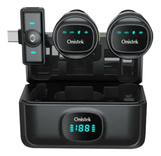  Kit Case com 2 Microfone de Lapela Sem Fio Onistek ON-MC828 Black USB-C - WZetta