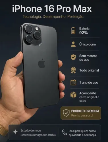 Vendo IPhone 16 pro Max 256GB Preto