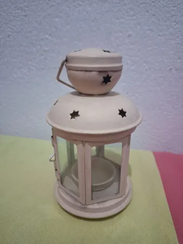 Lanterna Decorativa Porta-Vela em Metal Branca