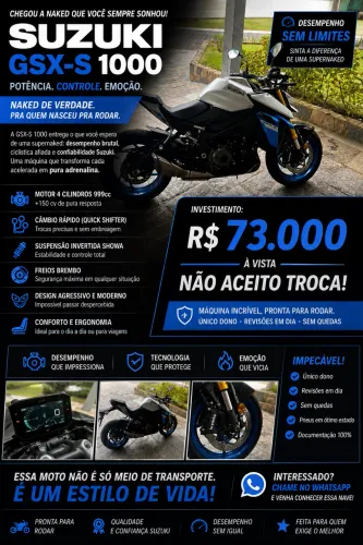 ? SUZUKI GSX-S1000 2026 - IMPECÁVEL | BAIXA KM | OPORTUNIDADE
