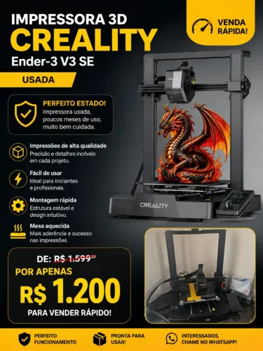 IMPRESSORA 3D CREALITY ENDER-3 V3 SE - USADA, EM PERFEITO ESTADO