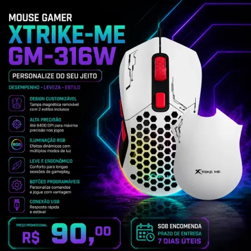 Mouse Gamer Customizável Xtrike-ME GM-316W Branco