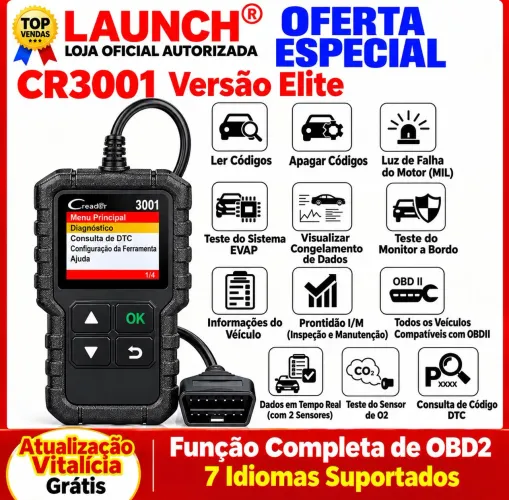 Scanner Automotivo - Launch X431 Creader - OBD2 16 PINOS - Em Português - Atualizável! 