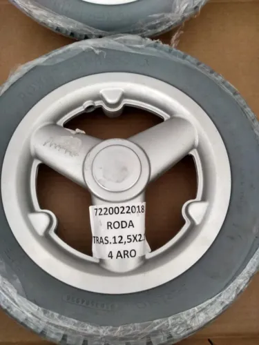 RODA TRASEIRA COMPLETA P/ CAD MOTORIZADA PNEU MACIÇO 12 1/2 X 2.1/4 ARO ALUMÍNO
