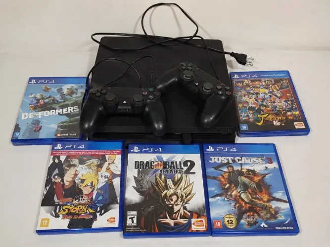 PS4 SLIM 1TB + 2 CONTROLES + 5 JOGOS