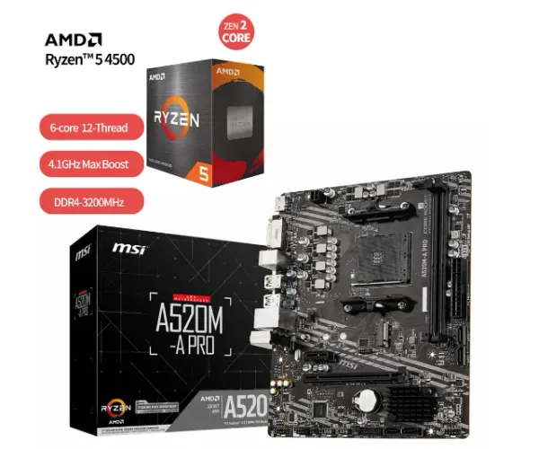 [Novo] Kit Ryzen 5 4500 Box com Cooler + Placa mãe MSI A520M - Nf e garantia