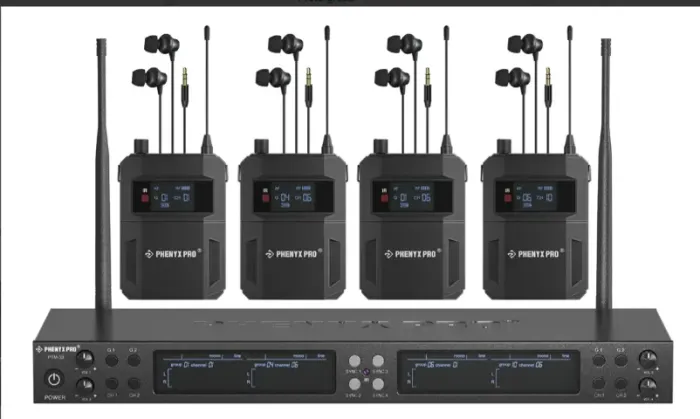 Sistema Monitor Sem Fio 4 Canais Microfone Headset Receptors