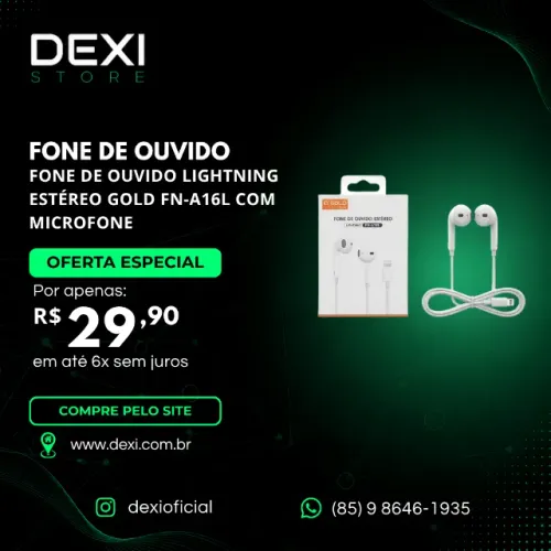 Fone de Ouvido Lightning Estéreo Gold FN-A16L Microfone Alta Qualidade