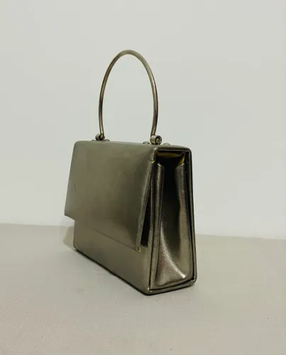 Bolsa Clutch Vintage Anos 70 Festa Ouro Velho Alça Rígida