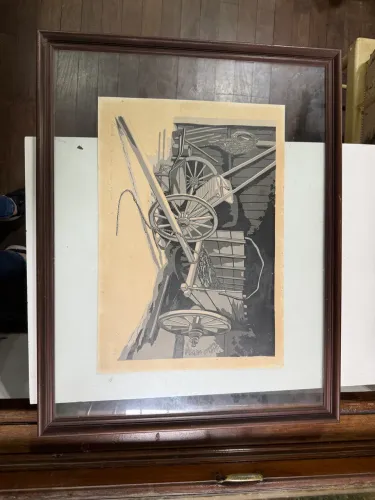 Quadro ?Carreta e carroça no galpão? Carlos Scliar 1956