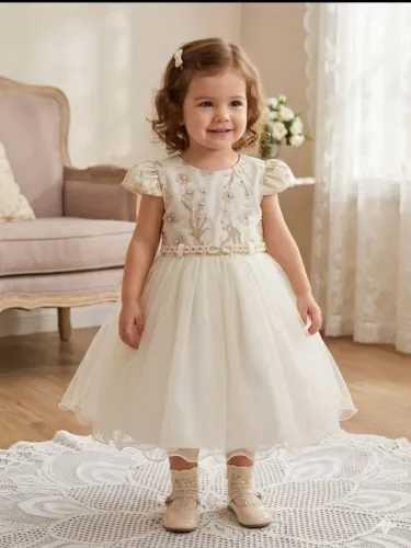 Vestido Infantil de Festa luxo - Champanhe - Novo