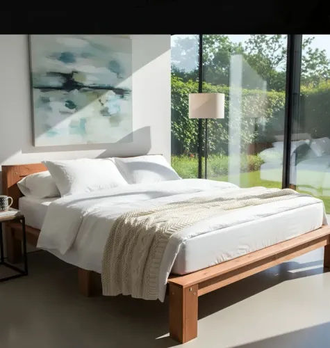 Cama de casal em 2 bases madeira de lei