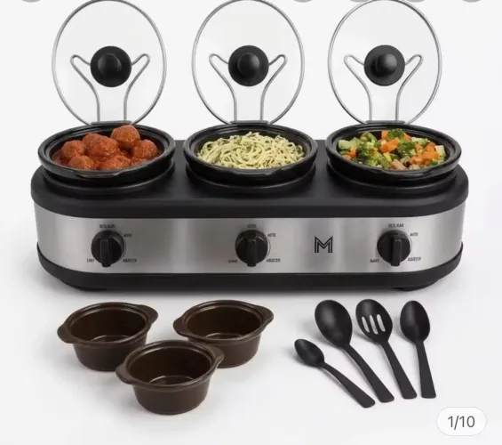 Buffet Rechaud Elétrico 220v com 3 Cubas de 2,4L Tampa de Vidro Design Aço Inox