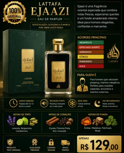 Perfume Árabe Lattafa Ejaazi Masculino EDP 100 ml ORIGINAL - Sensacional