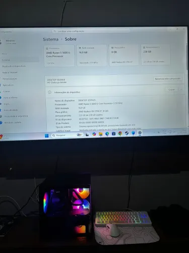 Pc gamer ryzen 5 5600 + RX 5700XT + 16gb RAM + SSD NVMe 256gb