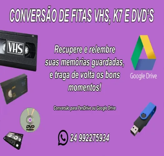 Fitas VHS K7 e DVD - Conversão para Pen Drive Ou Nuvem