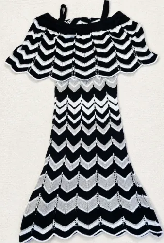 Vestido de Tricô Feminino Novo M Preto e Branco