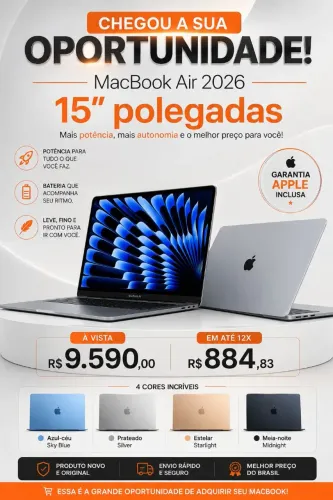MacBook Air 15" (2026) M5 - Performance, Elegância e Garantia Apple pelo Melhor Preço!