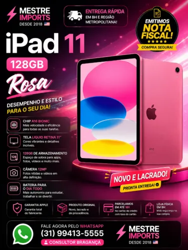 iPad 11 128GB Rosa Novo Lacrado com Nota Fiscal
