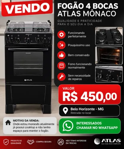 Fogão Atlas Mônaco 4 Bocas