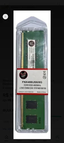 Memória 8gb ddr5 4800mhz desktop PC fnx nova 