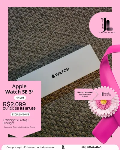 APPLE WATCH SE 3ª, 44MM, LACRADO, LANÇAMENTO!