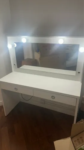 Penteadeira Camarim Branca com Espelho e Iluminação LED - 2 Gavetas