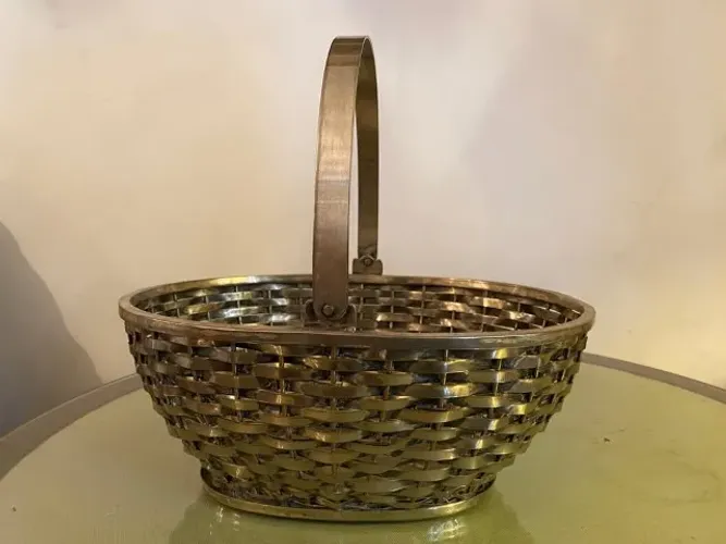 Cesta fruteira metal espessurada a prata artesanal