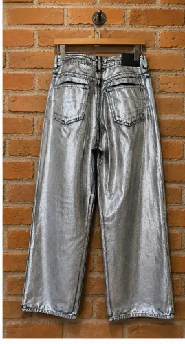 calça Zara metalizada Prata , quer leg