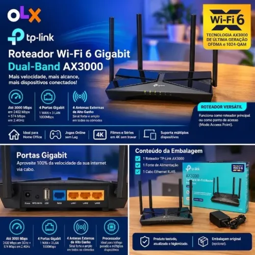 ROTEADOR WI-FI 6 GIGABIT DUAL-BAND AX3000 ? ALTA VELOCIDADE E PERFORMANCE!
