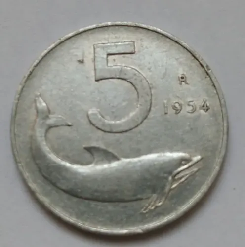 Moeda de 5 Liras - Itália - 1954