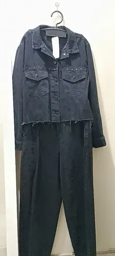 Conjunto jeans de jaqueta e calça barrel , da Papú, tamanho gg