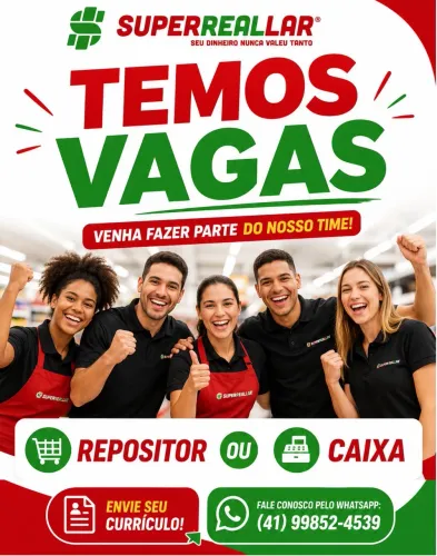 VAGA PARA CAIXA OU REPOSIÇÃO SEGUNDA A SÁBADO CENTRO DE CURITIBA