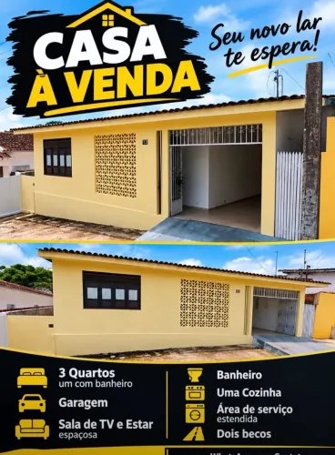 Casa para vender com 3 quartos,dois banheiros,duas salas,uma garagem e quintal.