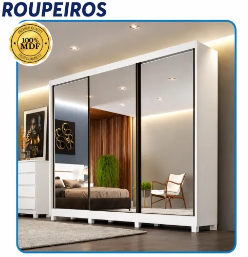 GUARDA ROUPA CASAL - 3 PORTAS DE CORRER ESPELHADAS - MEDIDAS 2.43x2.42