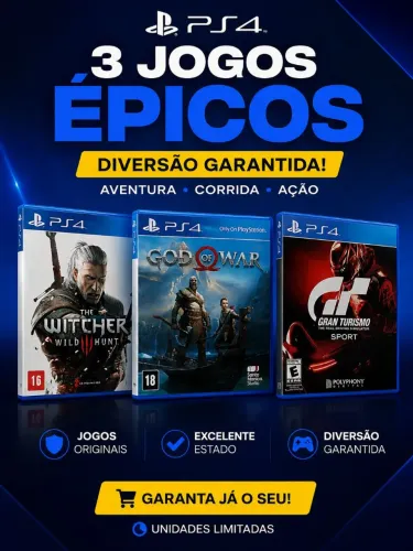 Combo 3 Jogos para PS4 - God of War + Gran Turismo Sport + The Witcher