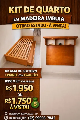 Beliche e Painel com prateleira em madeira Imbuía