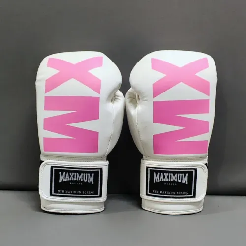 Luva de Boxe e Muay Thai Maximum MXM Branco e Rosa Nova 12oz