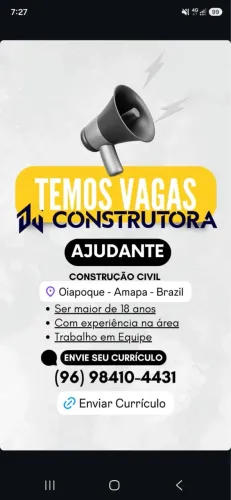 Vagas para a construção civil Oiapoque