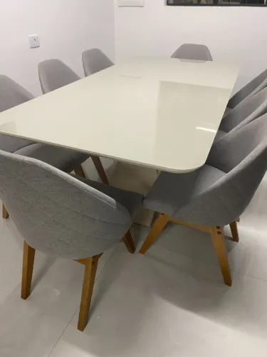 Mesa de Jantar 8 Lugares 2,00x1,00 Off White c/ Vidro (Entrega Grátis Curitiba)