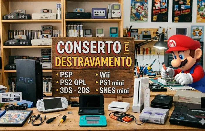 Destravamento assistência técnica psp 3ds 2ds wii super Nintendo snes mega drive Master