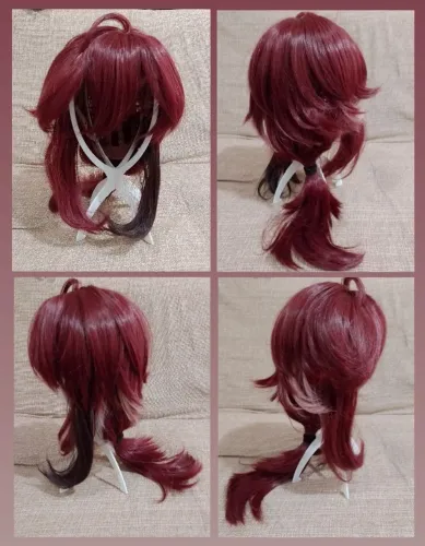 Peruca vinho, com mechas vermelha e preta Heizou