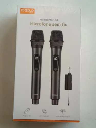 Microfone Sem Fio ?GOLD Plus MCF-51 Duplo + Receptor<br>
