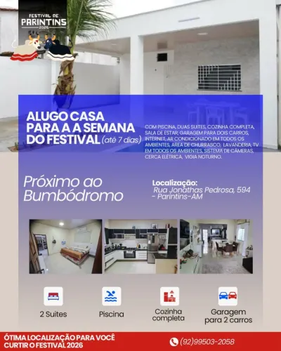 Alugo casa para o Festival FOLCLORICO de Parintins