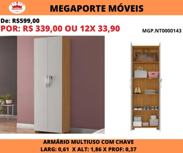 Armário Multiuso com Pés e Chave