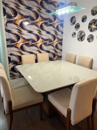 MESA QUADRADA + 8 CADEIRAS ESTOFADAS