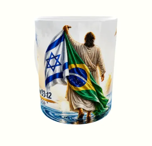 Caneca Personalizada Feliz a Nação cujo Deus é o Senhor Salmos 33:12 Cerâmica Branca Live