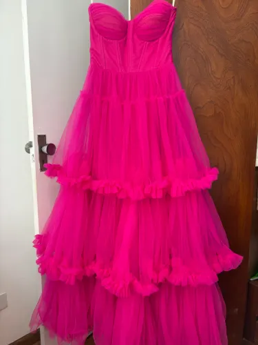 Vestido tomara que caia em tule pink MAJESTÉ tam 38